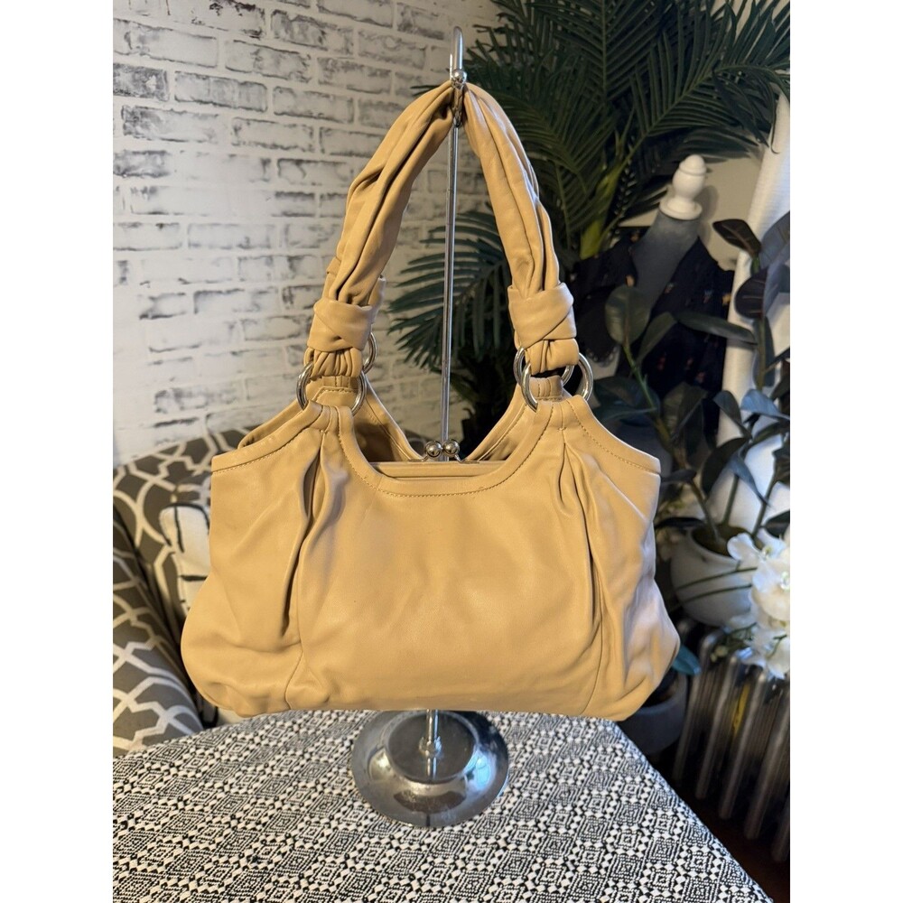 Coach Parker Kiss Lock Tan Leather Shoulder Bag 13437